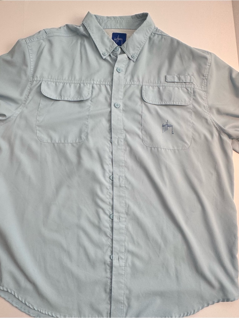 Guy Harvey XL Light Blue Short Sleeve Ventilated Performance Fishing Shirt
